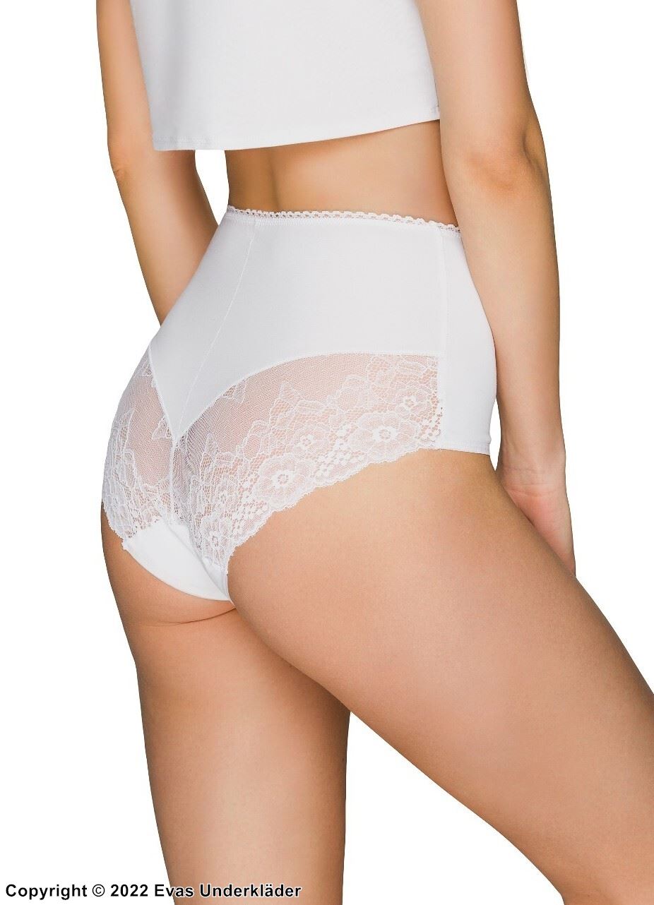 Romantic high waist panties, high quality cotton, lace panel, plain front